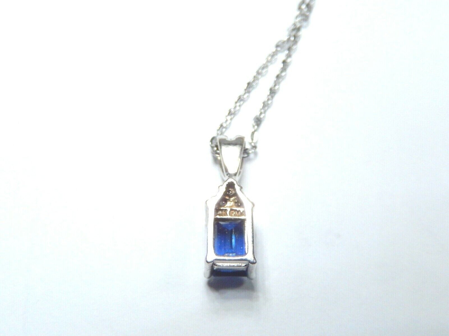 *NWT*  14k White Gold 1.00CT Emerald Sapphire And Diamond Pendant with 18" Chain