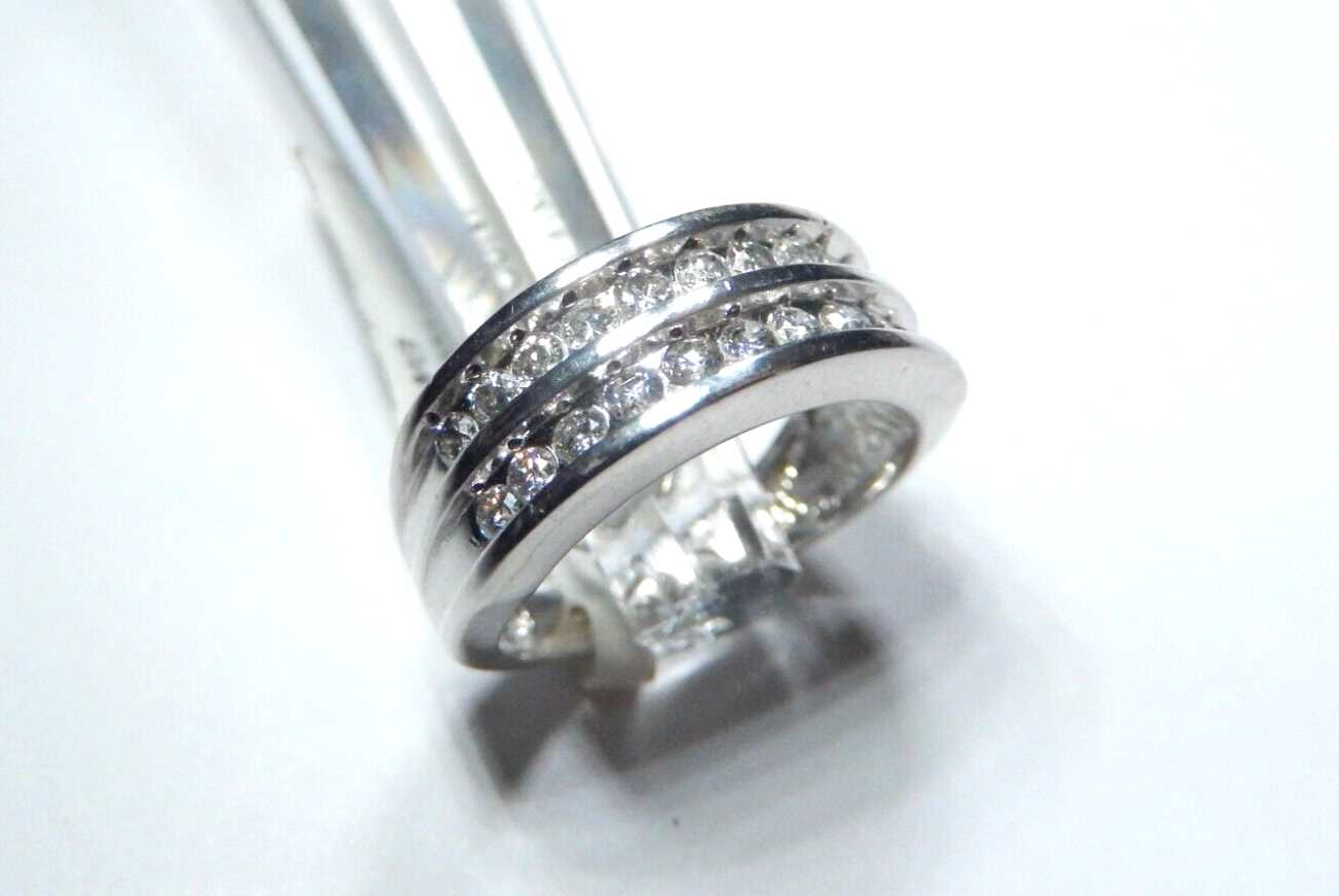 *VINTAGE*  14k White Gold 7mm Wide .66 CT Double Row VS Diamond Wedding Band 4.5