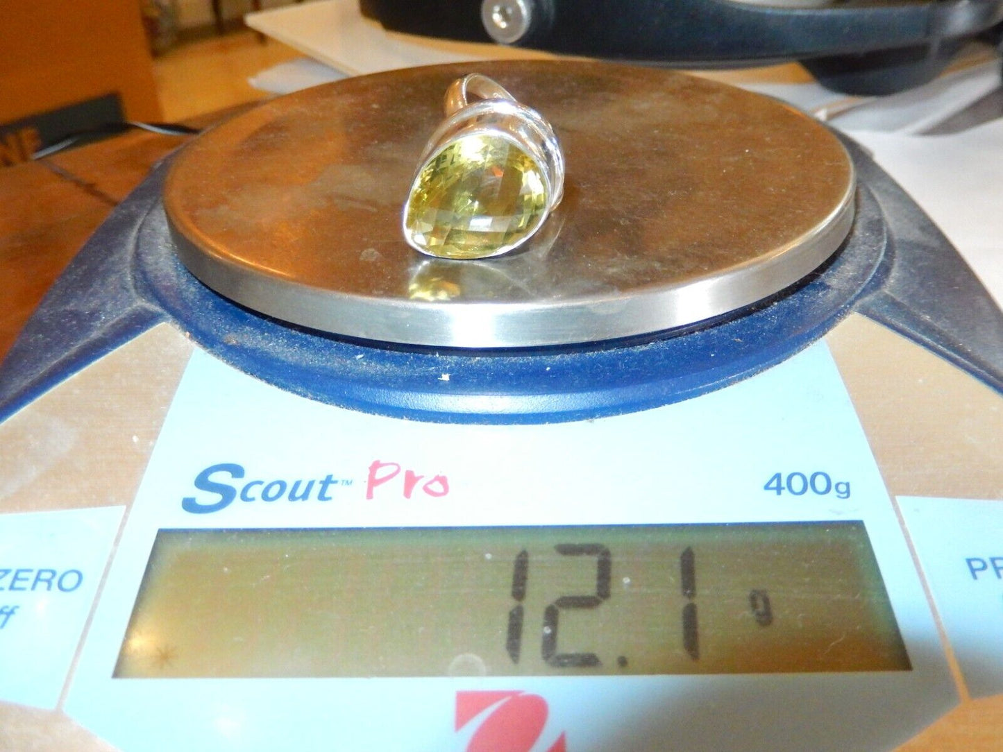 VINTAGE* HUGE STATEMENT Sterling Silver 22.0 CT Checkerboard CITRINE Ring Sz10.5