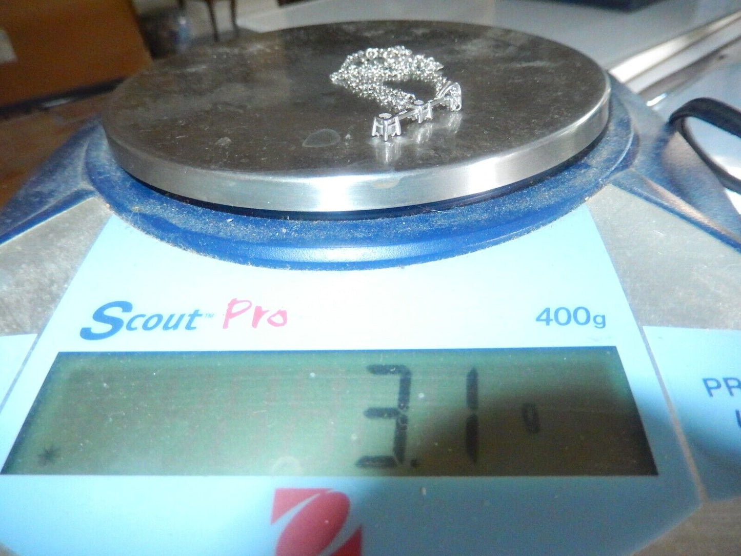 10 Karat White Gold Three Diamond Past Present Future  Pendant w/18"chain
