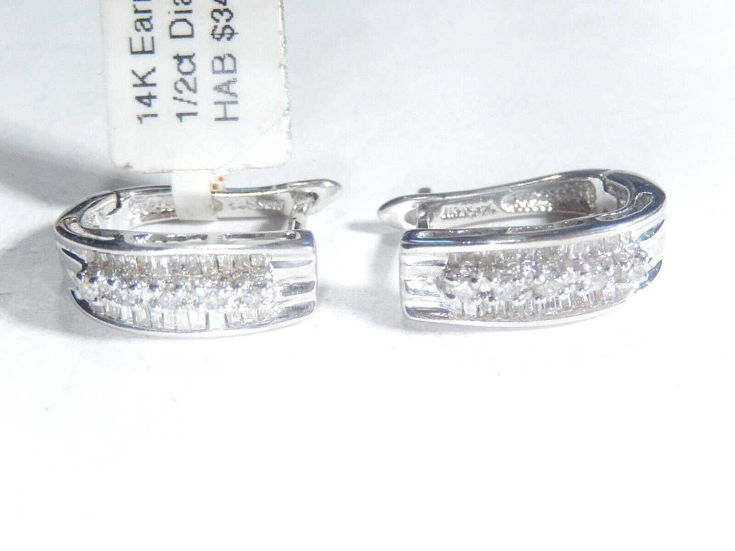 14K White Gold .50CT NATURAL ROUND &BAGUETTES DIAMOND CLUSTER EARRINGS