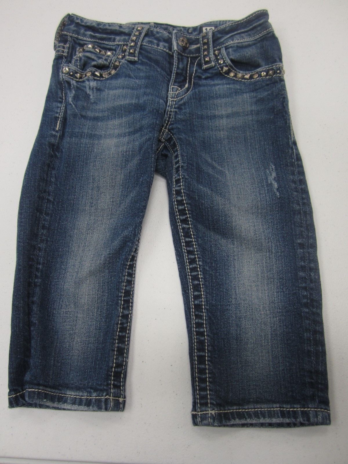 MINT GIRLS MISS ME Capri Jeans Med Blue Cute Studs/Crystals Design Size 10  x 14