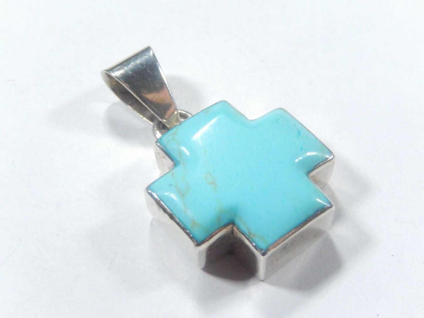 *VINTAGE*   Mexico Sterling Silver Turquoise Cross Pendant 18gms