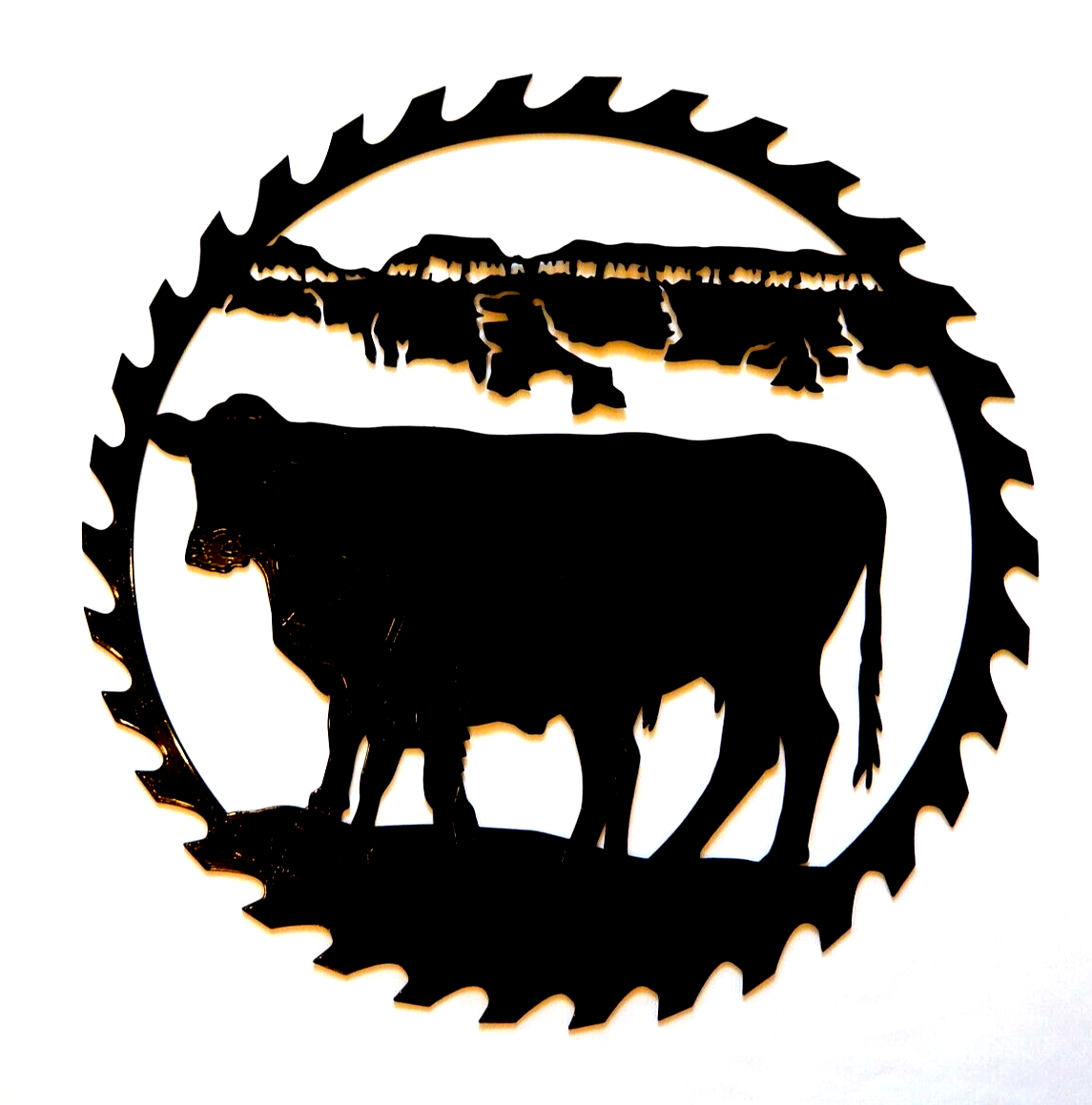 ~NEW~ 14ga. LARGE "COW & CALF PASTURE SAWBLADE SCENE" Black Metal Wall Art -20"