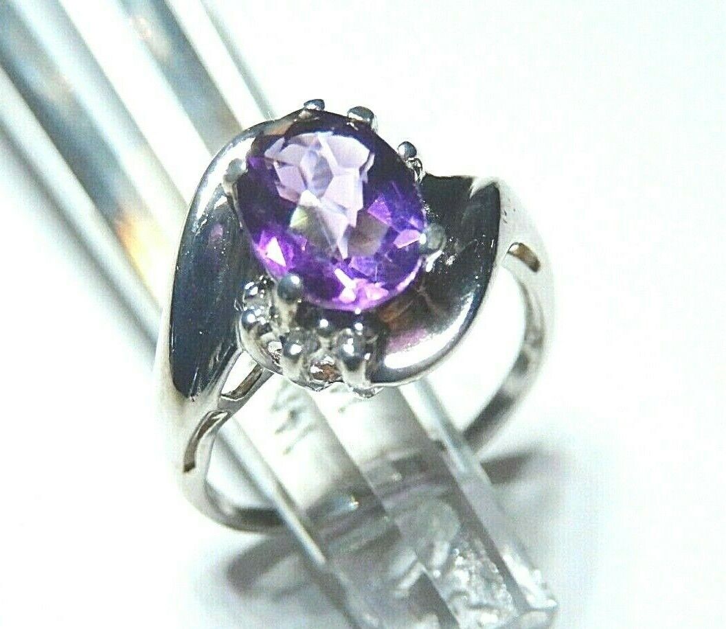 *NWT* 14k White Gold 1.50 CT Oval Amethyst & Diamond Bypass Ring Size 6.5