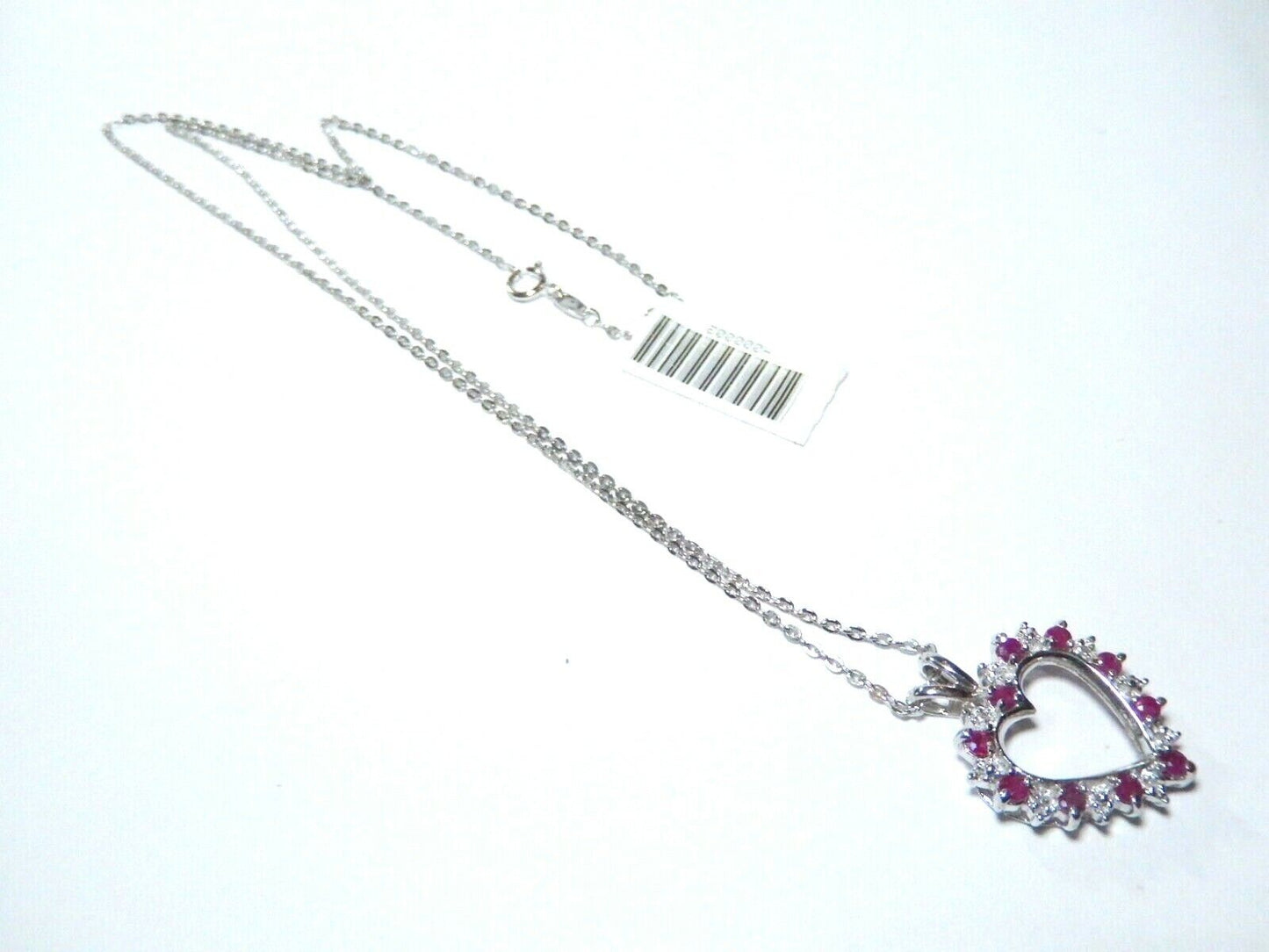 *NWT*  10k White Gold Natural Ruby & Diamond Open Heart  Pendant w/18" Chain