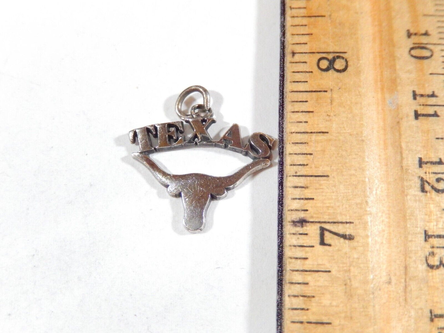 Sterling Silver 21 x 20mm Says Texas on Texas Longhorn Charm/Pendant