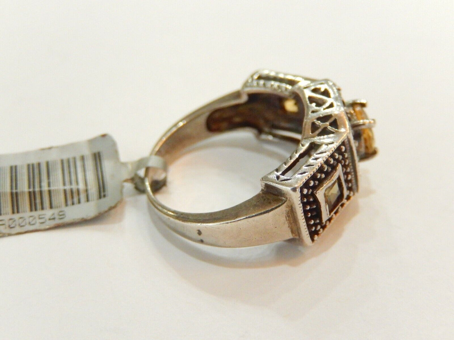 *VINTAGE* Gorgeous Vintage Art Deco  Sterling Silver Citrine & Cz  Ring SZ 9.25