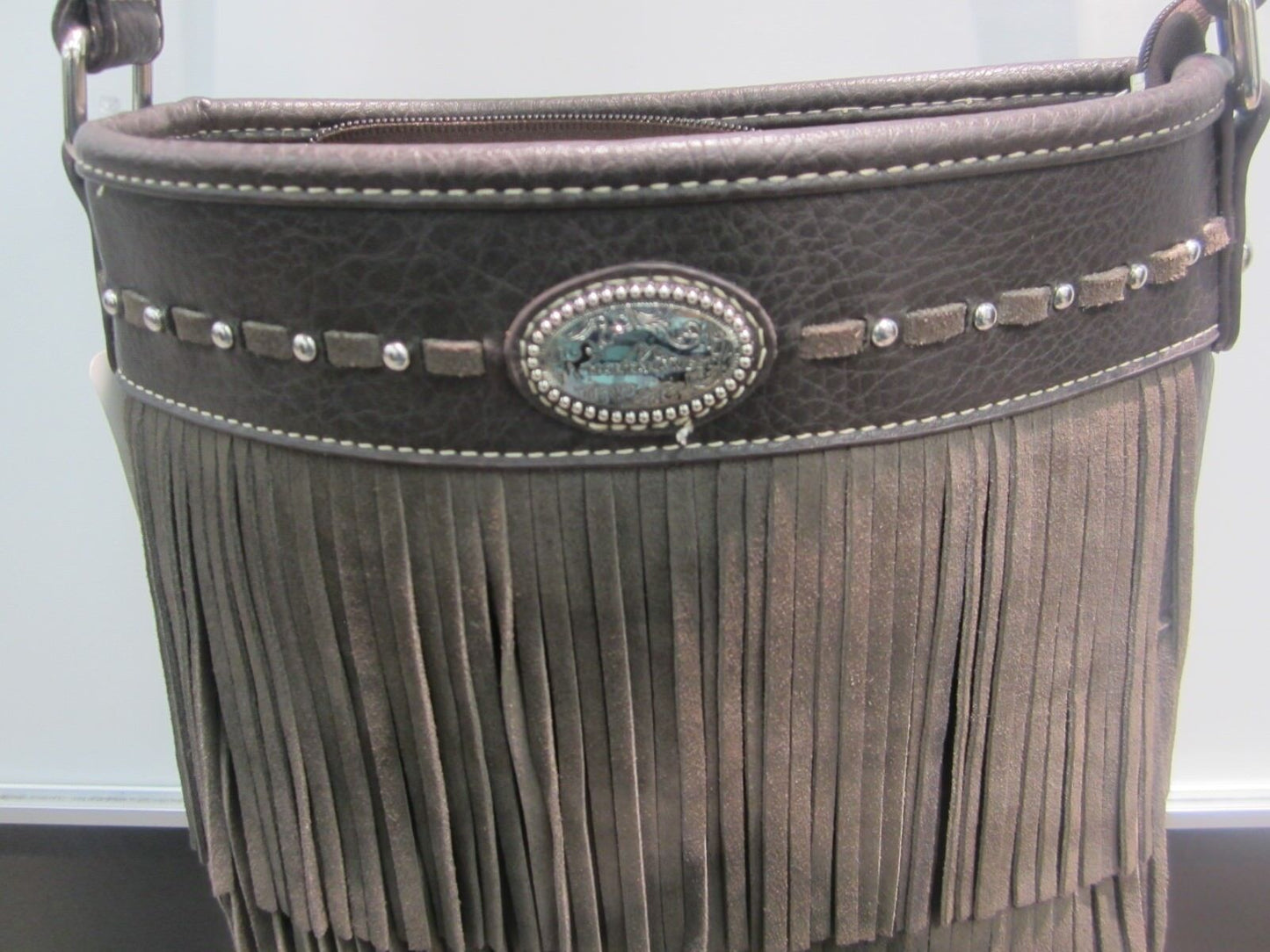 NWOT Montana West  Long Fringe Hobo w/ Studded Accents- Brown