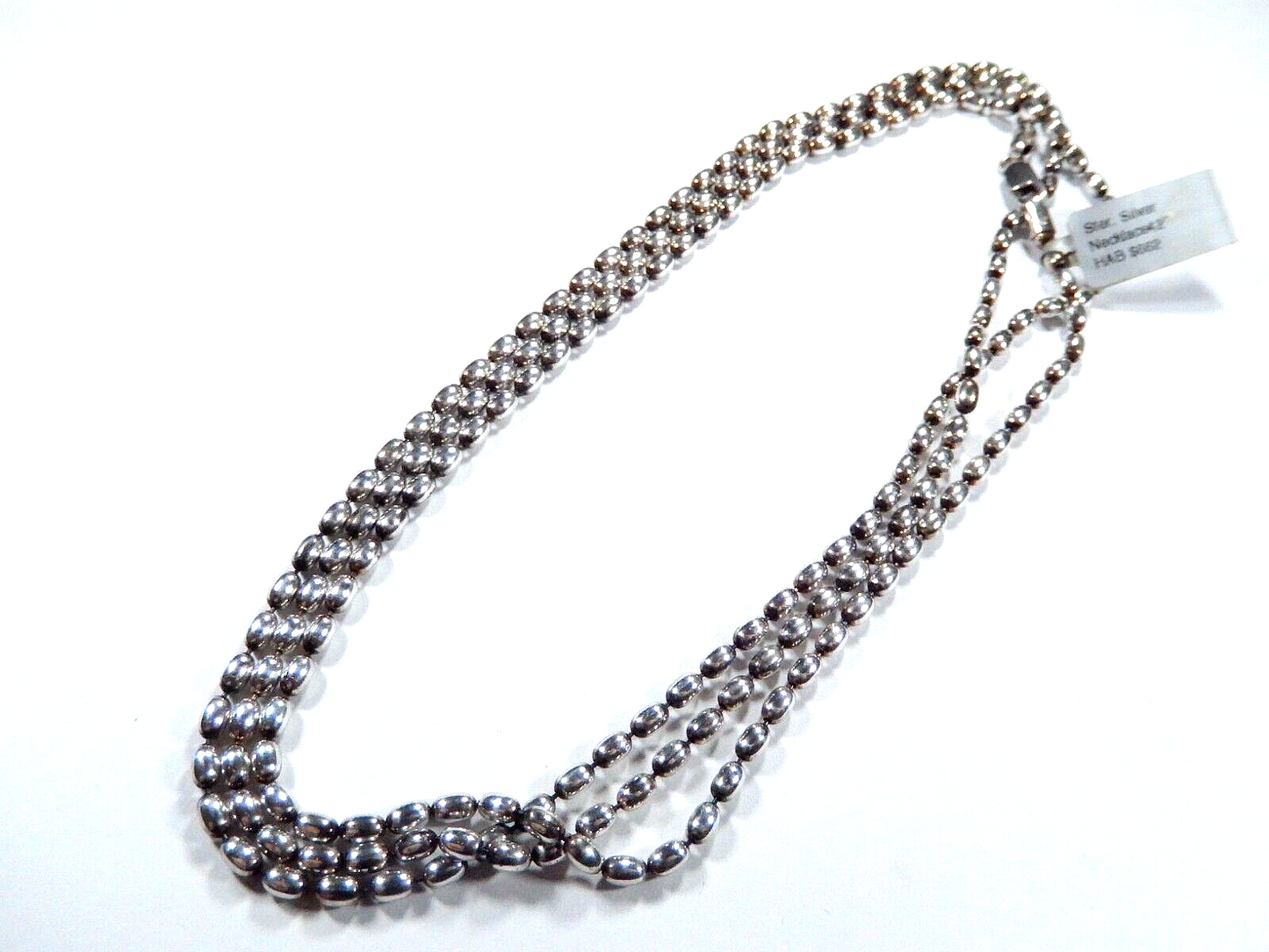 3MM Wide Solid 925 Sterling Silver Italian Oval Rice Bead DOG TAG Chain 42"-26gm