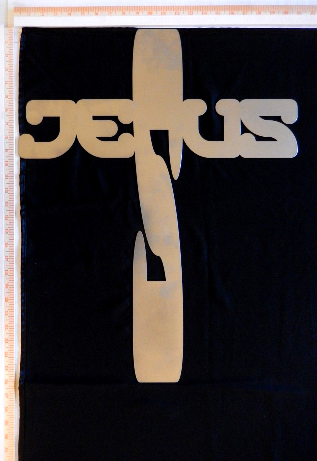 ~NEW~ LARGE 14ga.- "JESUS CROSS" Silver Metal Wall Art - 26" x 21"