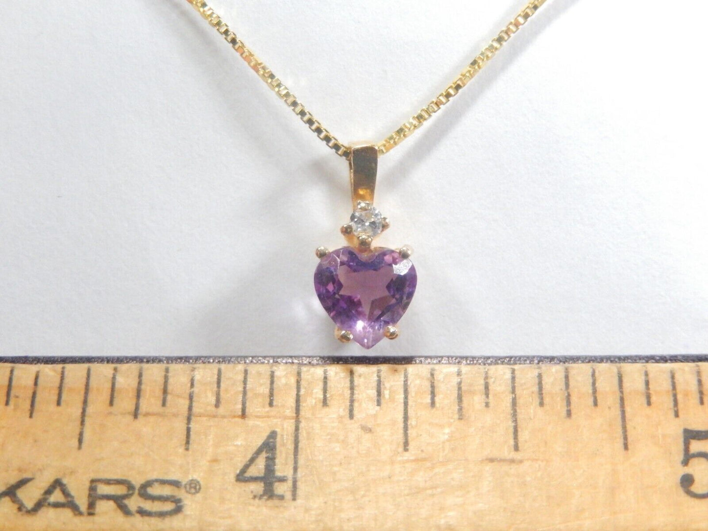 0.75 cts Heart Shape Amethyst & Diamond Pendant in 14K Yellow Gold w/18"chain