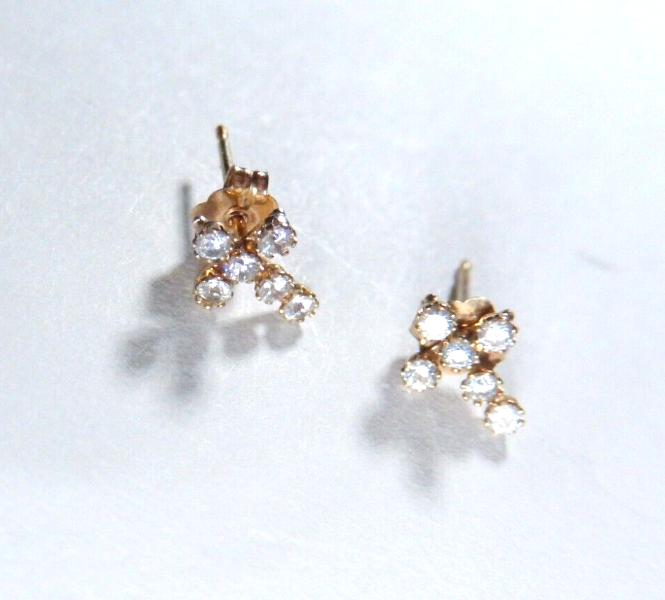 10K Real Solid Yellow Gold  Cross CZ Ear Post  Stud Earrings 5/16" x 3/16"