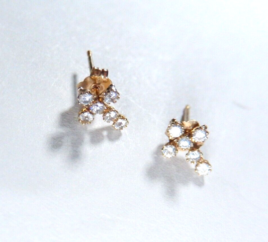 10K Real Solid Yellow Gold  Cross CZ Ear Post  Stud Earrings 5/16" x 3/16"