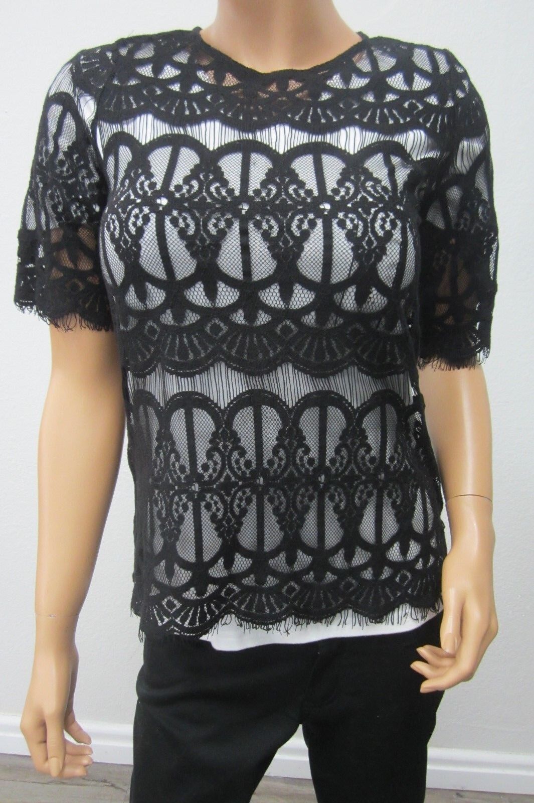 *NWT* $78.00 BCBGeneration SUPER CUTE SEXY Black Lace Short Sleeve Top / Size XS