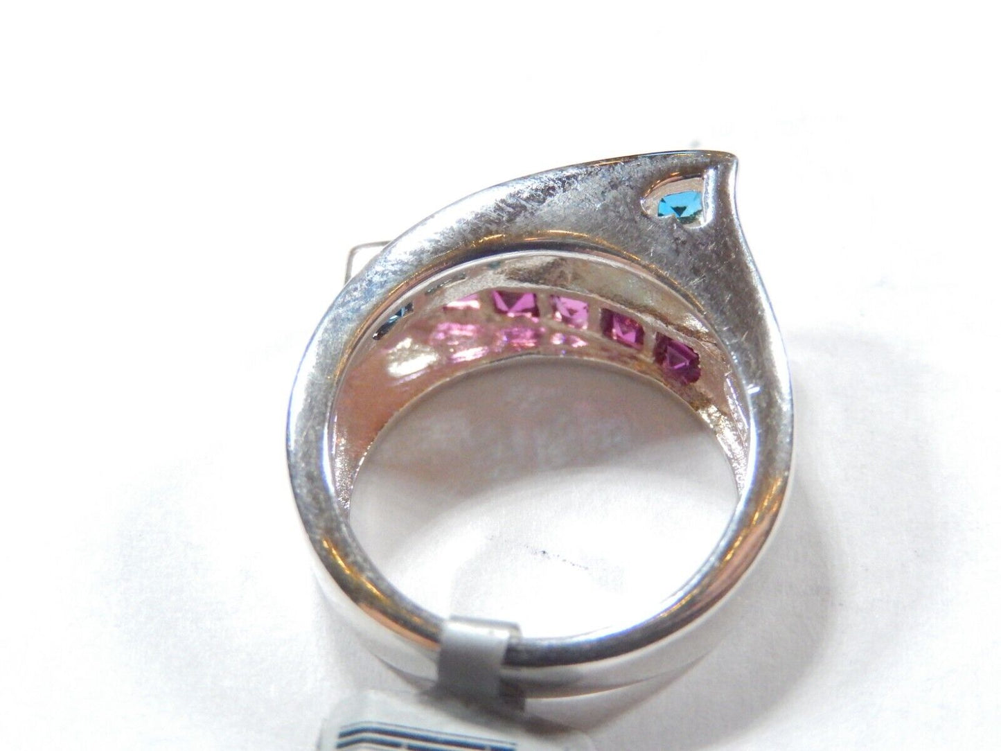 *VINTAGE*  Sterling Silver  1.50 CT Blue Topaz & Amethyst Two Row Band Ring Sz 6