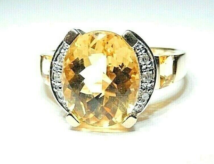 *VINTAGE*  14k Yellow Gold 5.00CT Oval Citrine & Diamond Ladies Ring Size 6.5