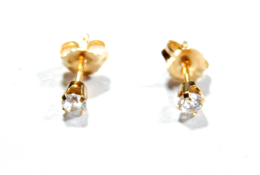 14K Yellow Gold - Round Solitaire Cubic Zirconia Push Back Ear Stud Earrings