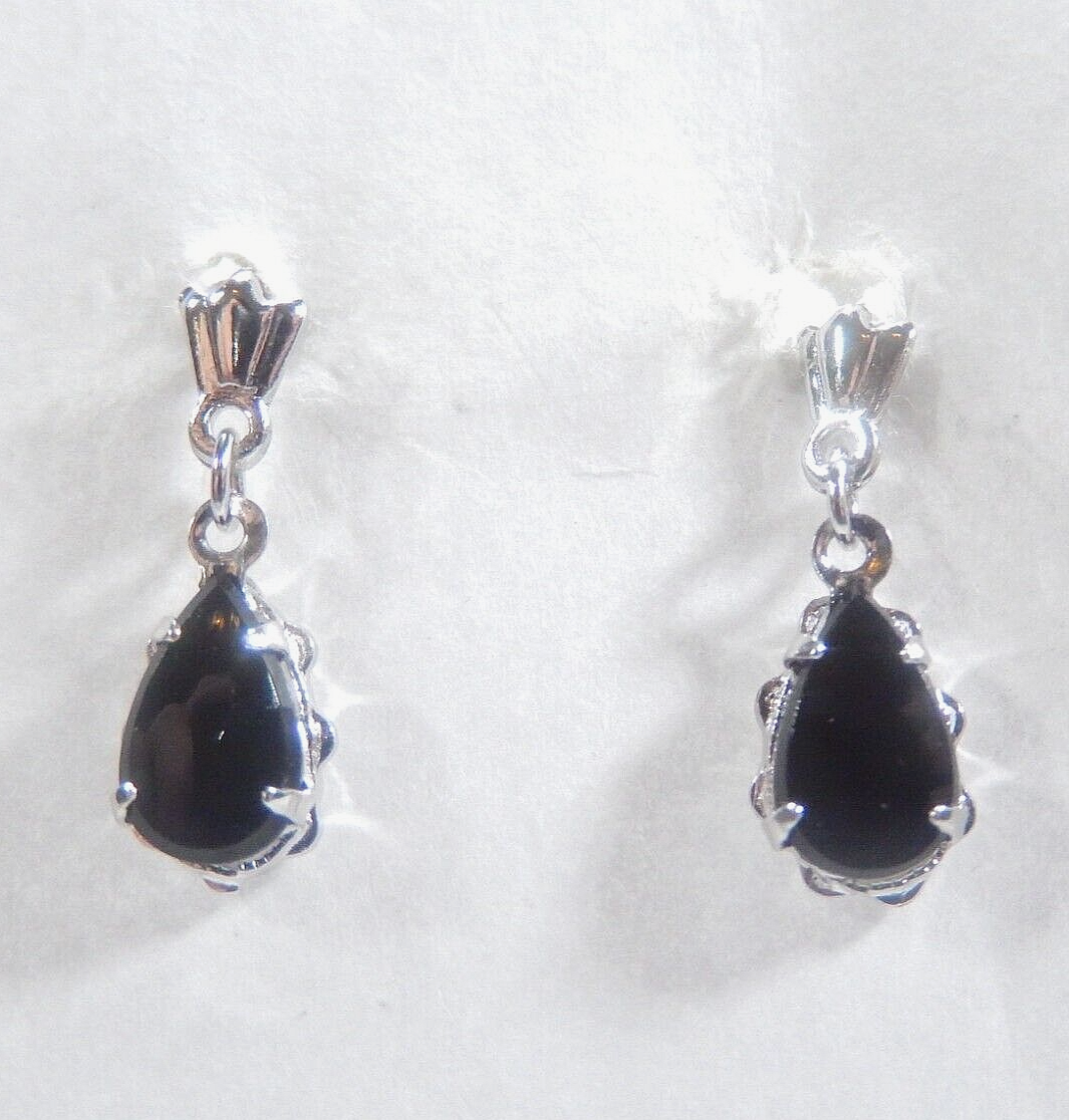10K White Gold Black Onyx  Dangle Earrings