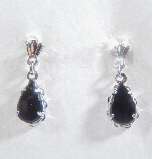 10K White Gold Black Onyx  Dangle Earrings