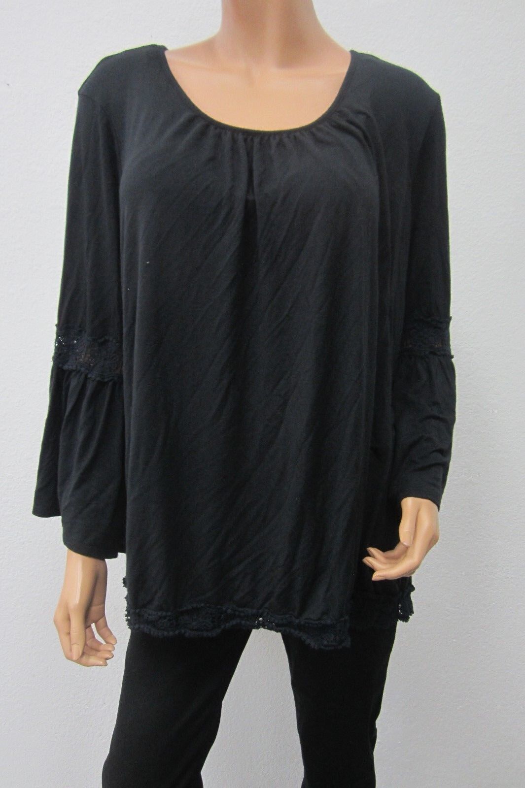 Hannah Plus Size 3X Black with Embroidered Trimmed Tunic Top