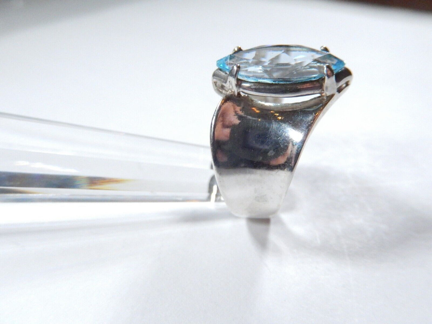 *VINTAGE*  Sterling Silver 3.50 CT Marquise Sky Blue Topaz Wide Band Ring Sz6.75