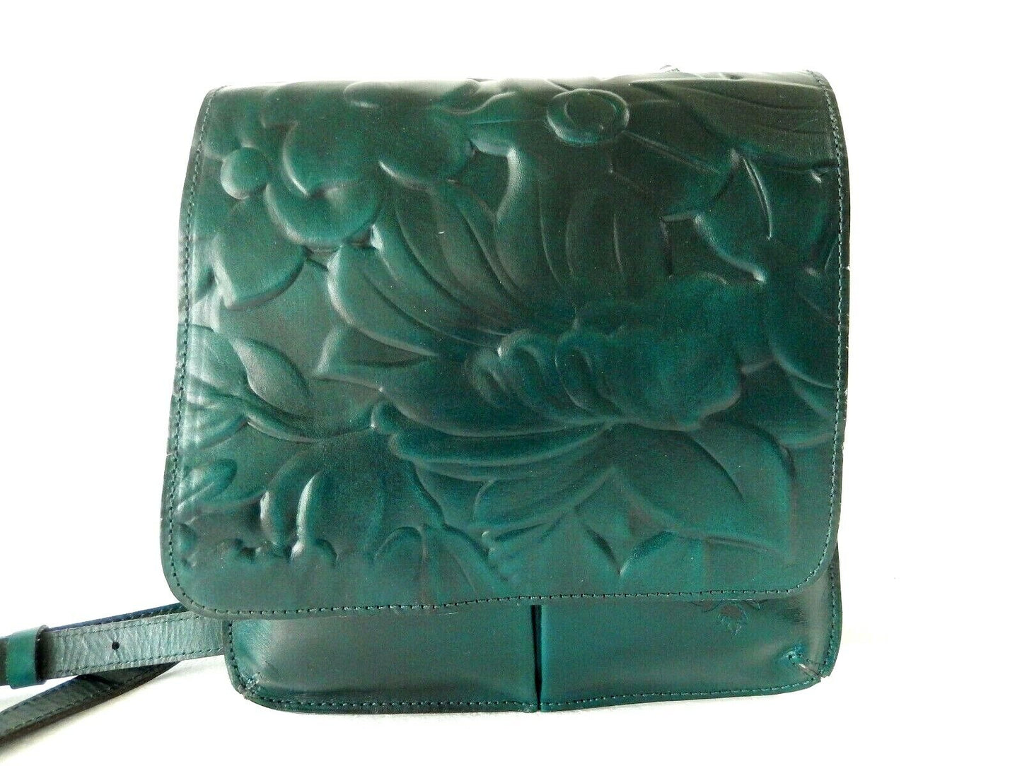 NWOT $189 Patricia Nash-Green Tooled- Granada Crossbody-Floral-Leather