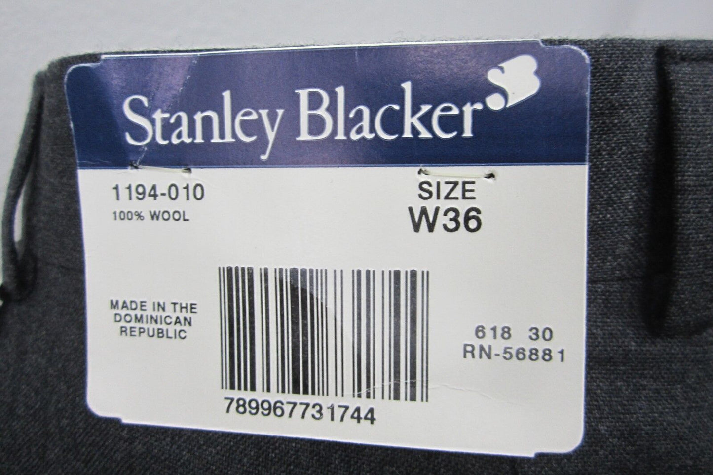 NWT Stanley Blacker  100% Wool Charcoal Trousers  Unfinished Hem Size W36 x L38