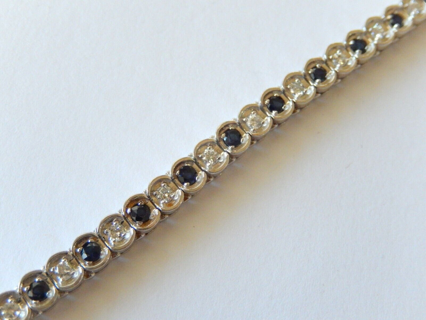 *VINTAGE* LADIES 14K WHITE GOLD 2.00CT BLUE SAPPHIRE & VS DIAMOND BRACELET 7.75"