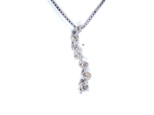 10K White Gold 1/5 Carat TW Natural Diamond Journey Pendant w/18"chain