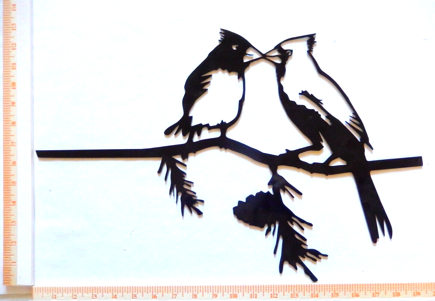 ~NEW~ 14ga. "KISSING  LOVE BIRDS ON A BRANCH"   Black Metal Art - 19.5" x 13"