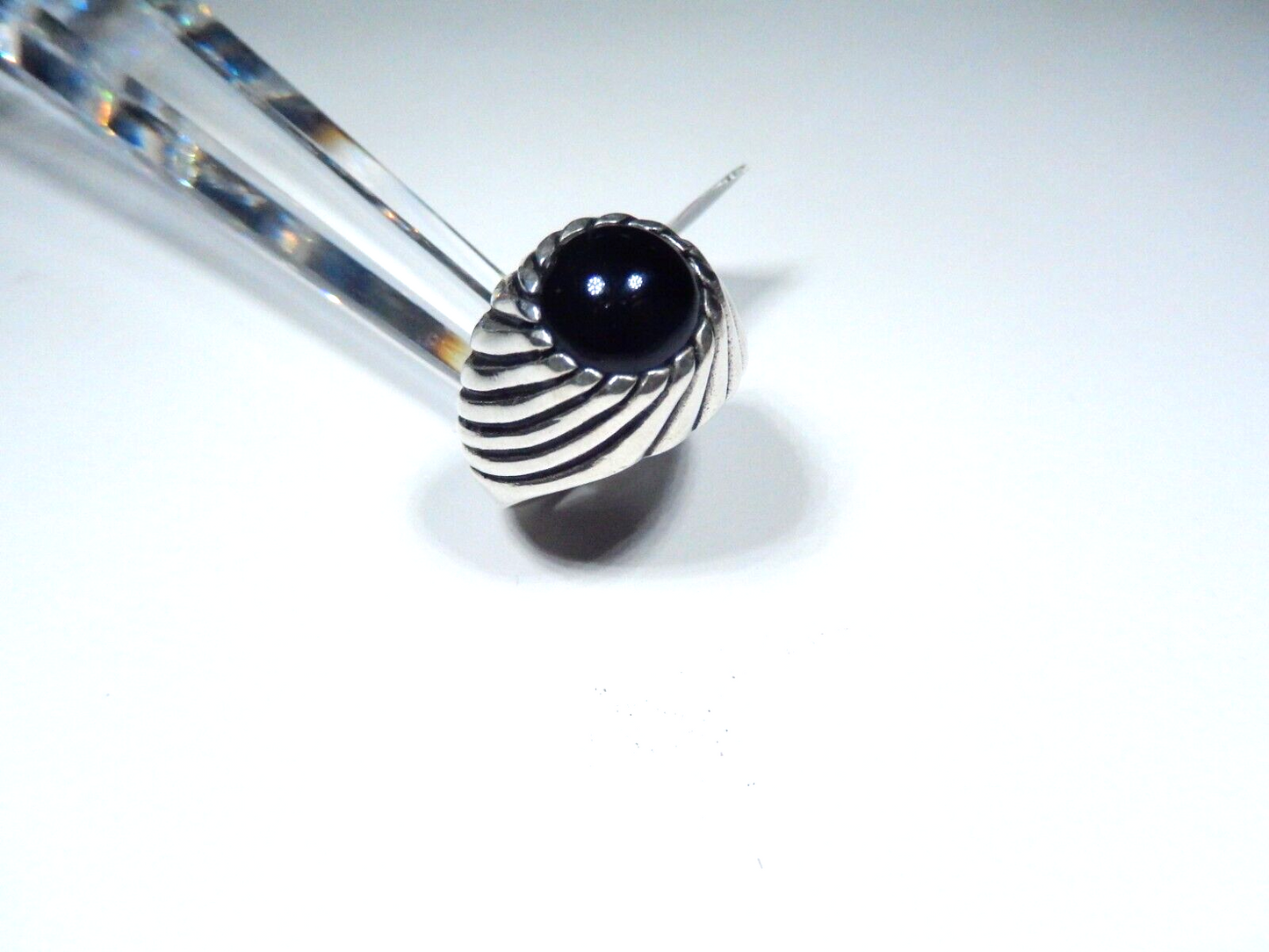 Vintage Sarah Coventry Sterling Silver Black Onyx Swirled Face Ring 925 Sz: 7.5