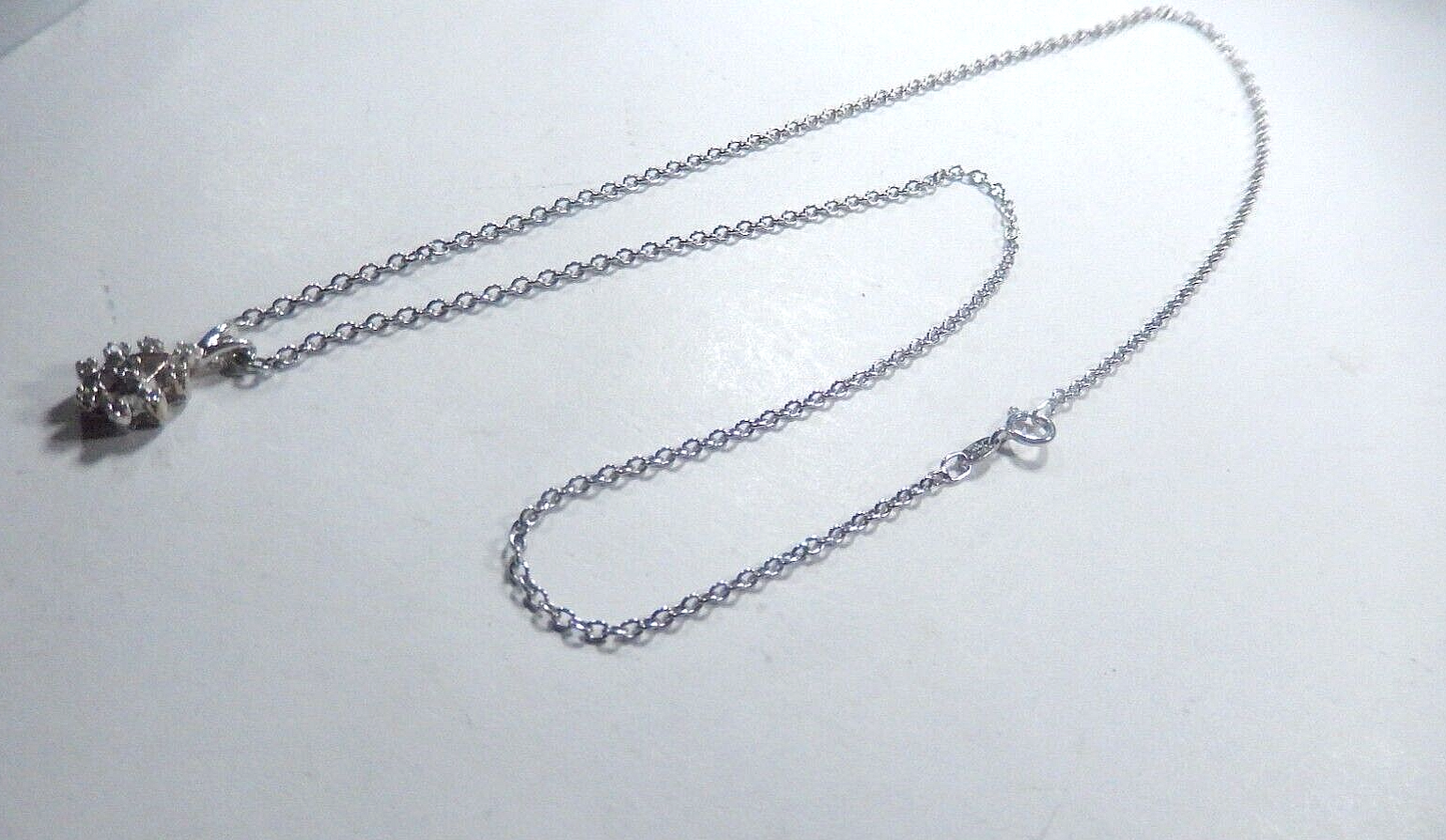 *VINTAGE*  14k White Gold & 9 Natural Diamonds Teardrop Pendant w/18" Chain