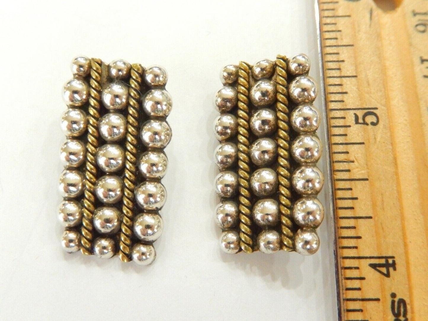 *VINTAGE* Taxco Mexico Sterling Silver and Brass Clip on Earrings 1 3/8" x 3/4"