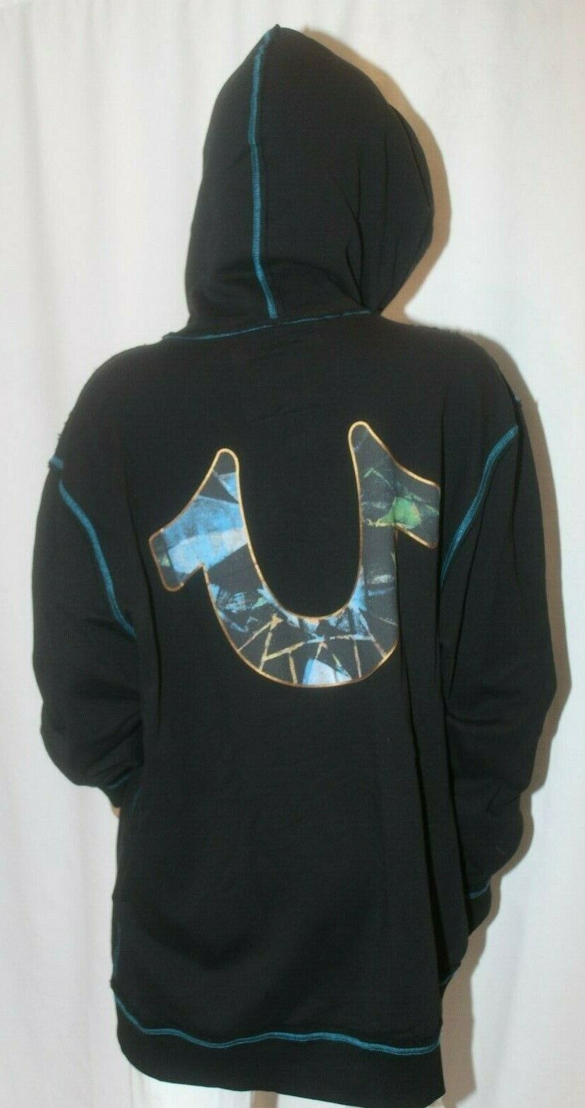 True Religion Mens True Black Stained Glass Logo Zip Hoodie Sz XXL Style 100876