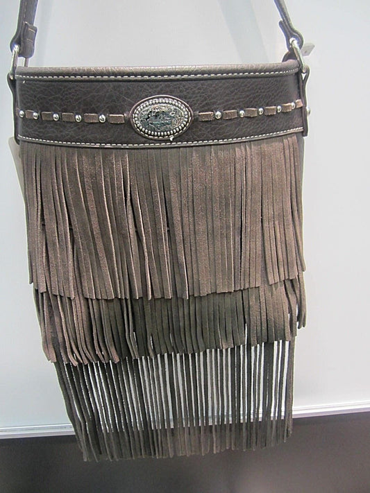 NWOT Montana West  Long Fringe Hobo w/ Studded Accents- Brown