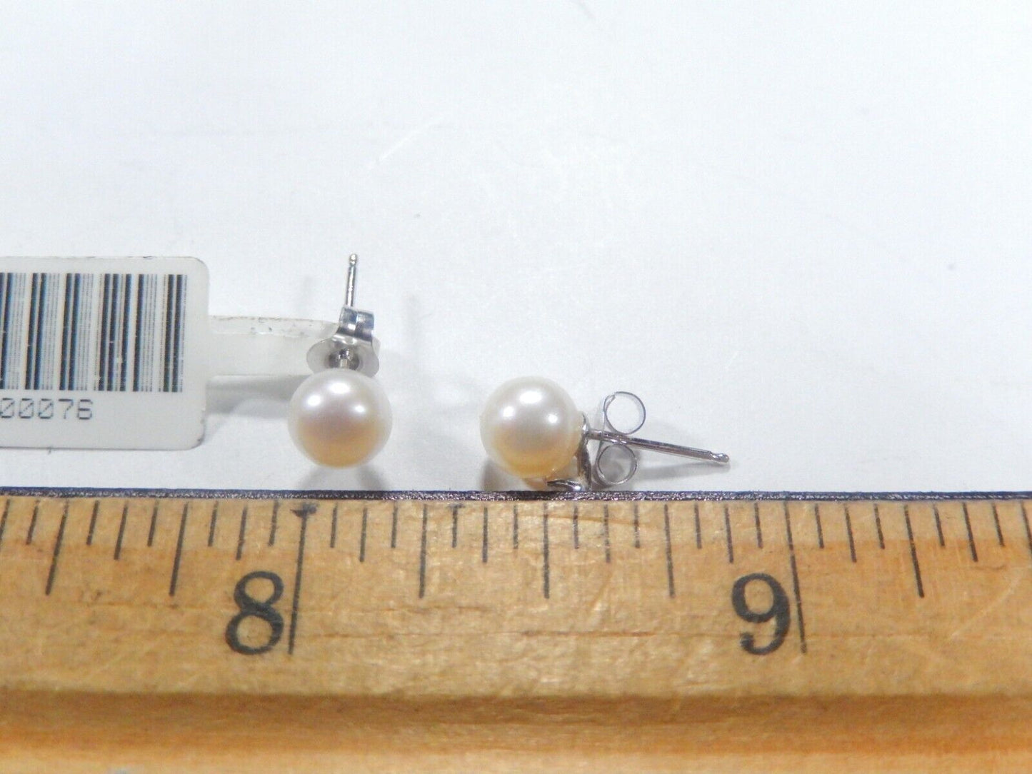 14K  White Gold 5.75mm White Round FW Cultured Pearl .02ct Diamond Post Earrings