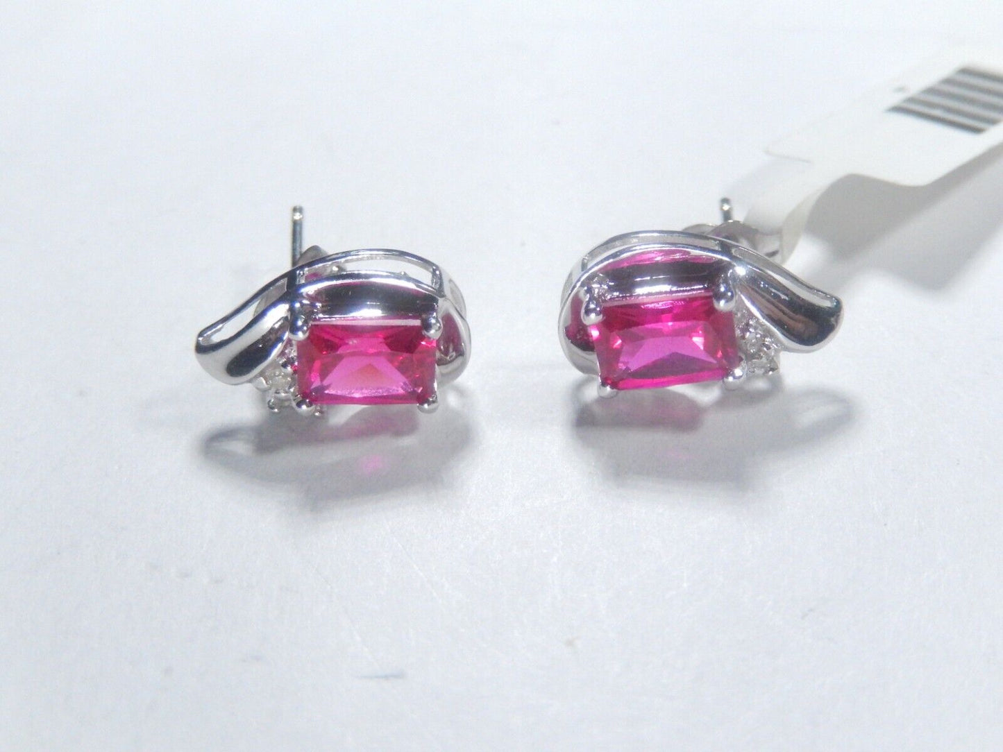 10k White Gold Lab-Created Ruby and Diamond Earrings
