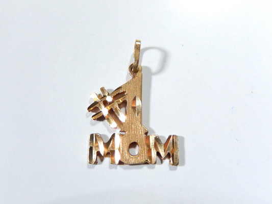 14K Yellow Gold #1 Mom Charm Pendant For Necklace or Chain