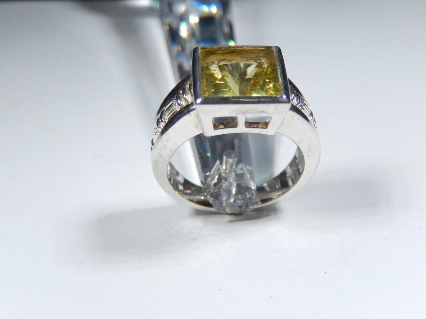 Solitaire Princess Cut Natural Peridot  3.50 Carat Ring in Sterling Silver