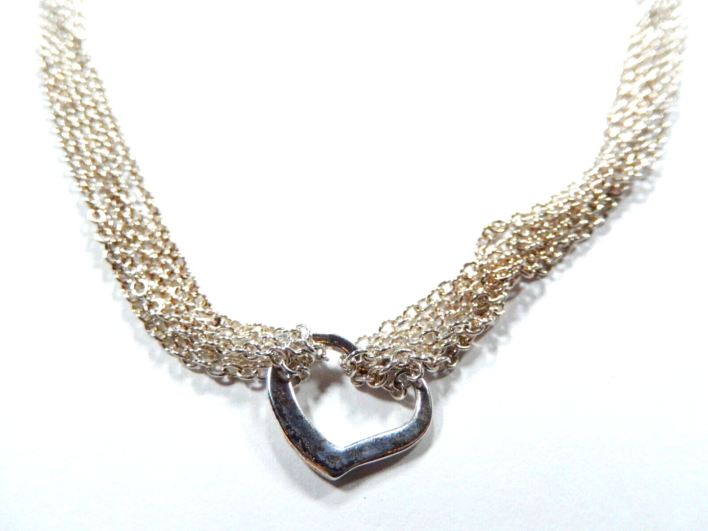 *VINTAGE* Sterling Silver  Open Heart 6 Strand Multistrand Chain 16.5" Necklace
