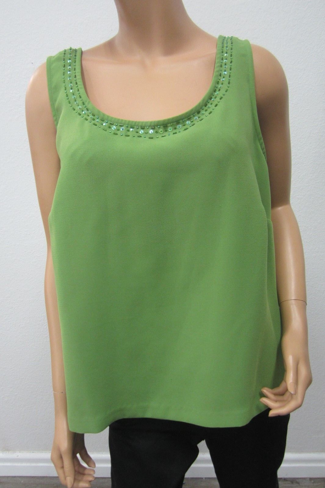 MAXIE KLEIN COLLECTION New York GREEN BEADED NECK TANK BLOUSE  TOP SZ 18W