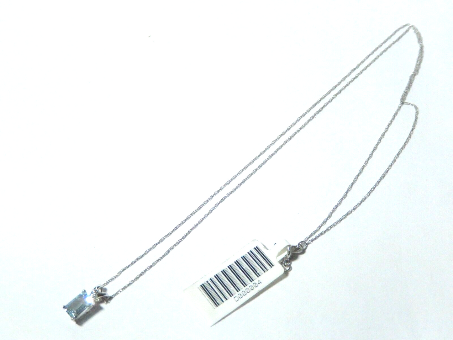10k White Gold Diamond and .75CT Aquamarine Emerald Shaped Pendant w/17" Chain
