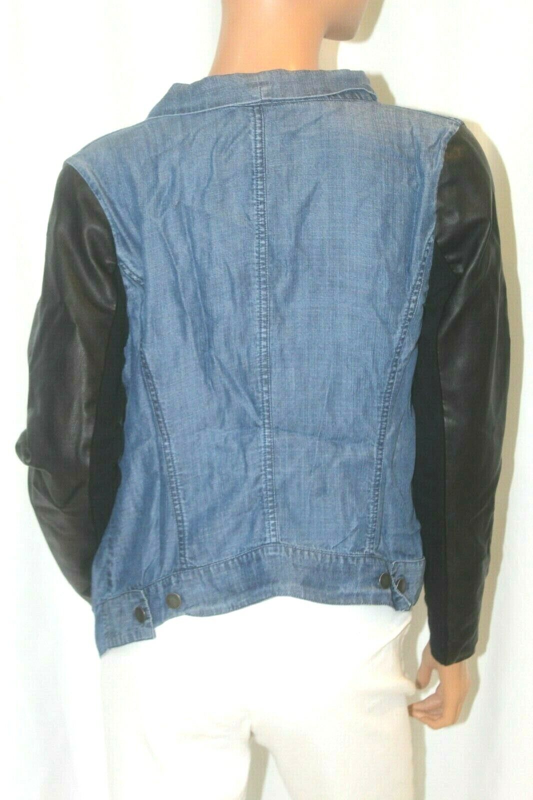 *NWT* Soft Surroundings Women's Denim Jacket With Faux Black Leather Sleeves Med