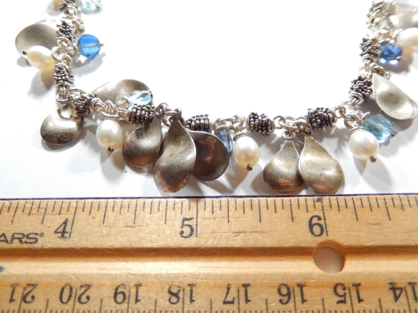 Michael Dawkins 925 Sterling Silver Blue Topaz and Pearl Toggle Necklace 18"