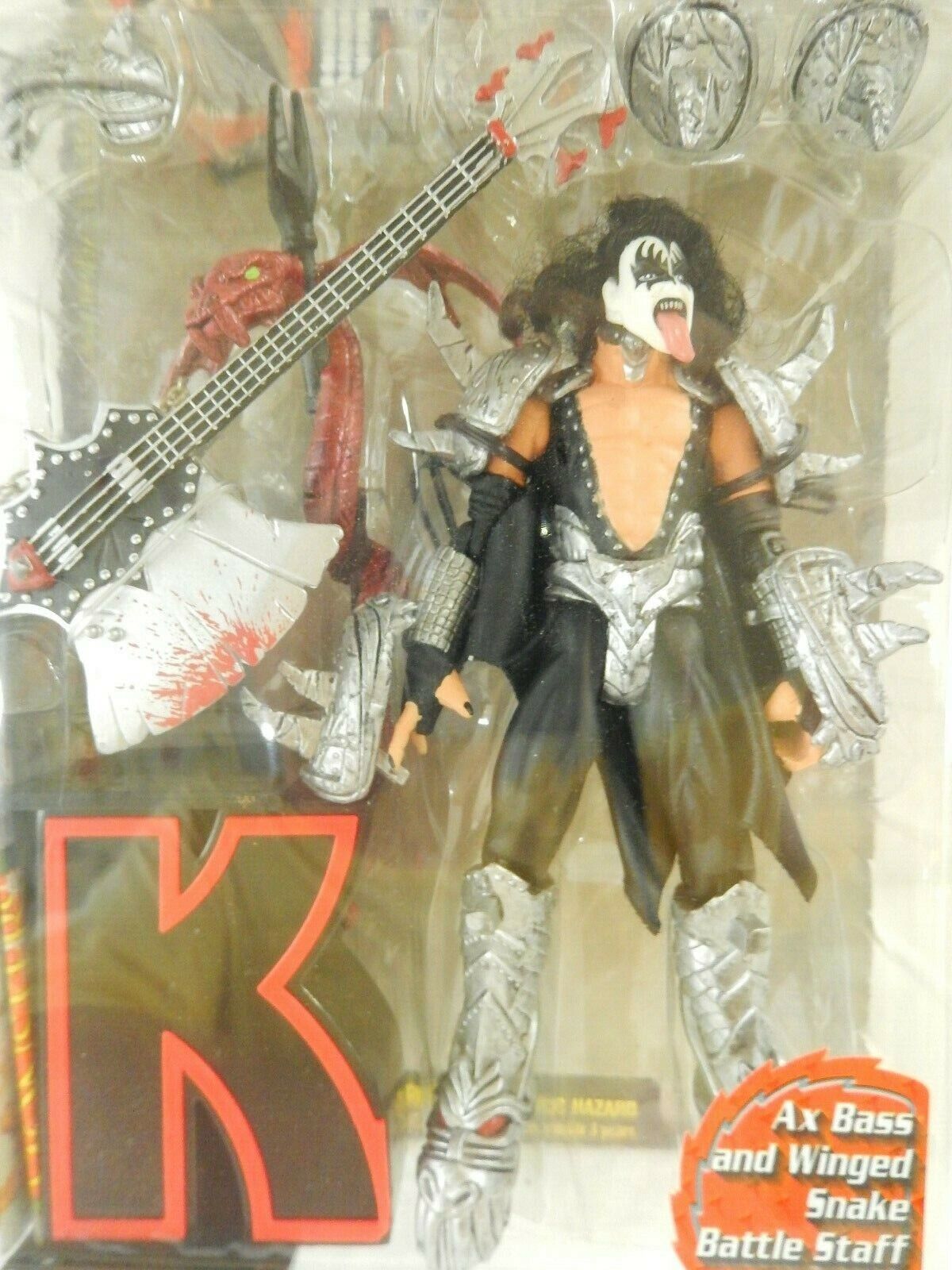 NEW KISS BY MC FARLANE GENE SIMMONS AX BASS AND WINGED SNAKE STAFF ACTION FIGURE