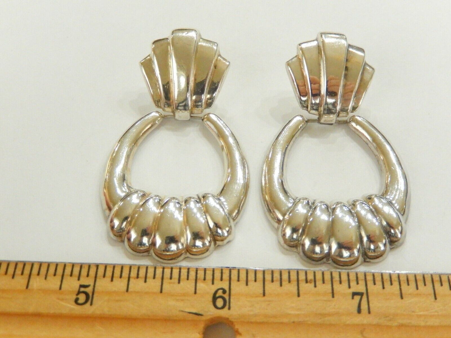 *VINTAGE*  LARGE Sterling Silver Hinged Door Knocker Shrimp Earrings 2.25"