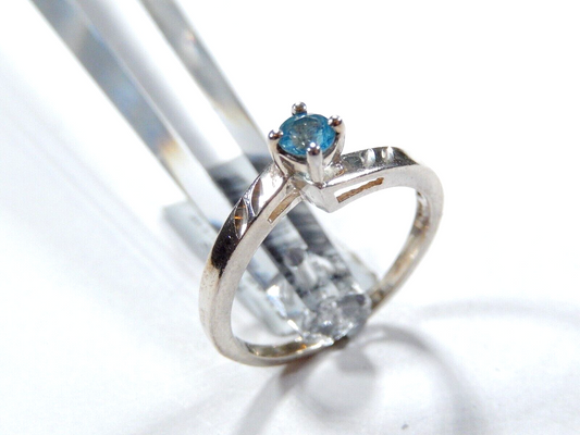 Round Blue Topaz Gemstone Solitaire Decorative 925 Sterling Silver Ring Sz 8.75
