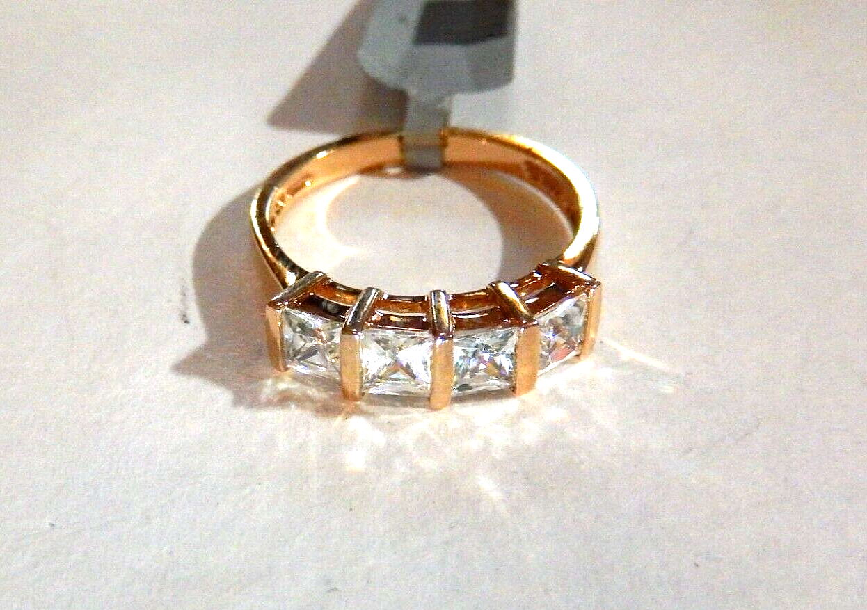 Gold Vermeil  1.00 CT CZ Princess Cut Sterling Band Ring Size 7.75