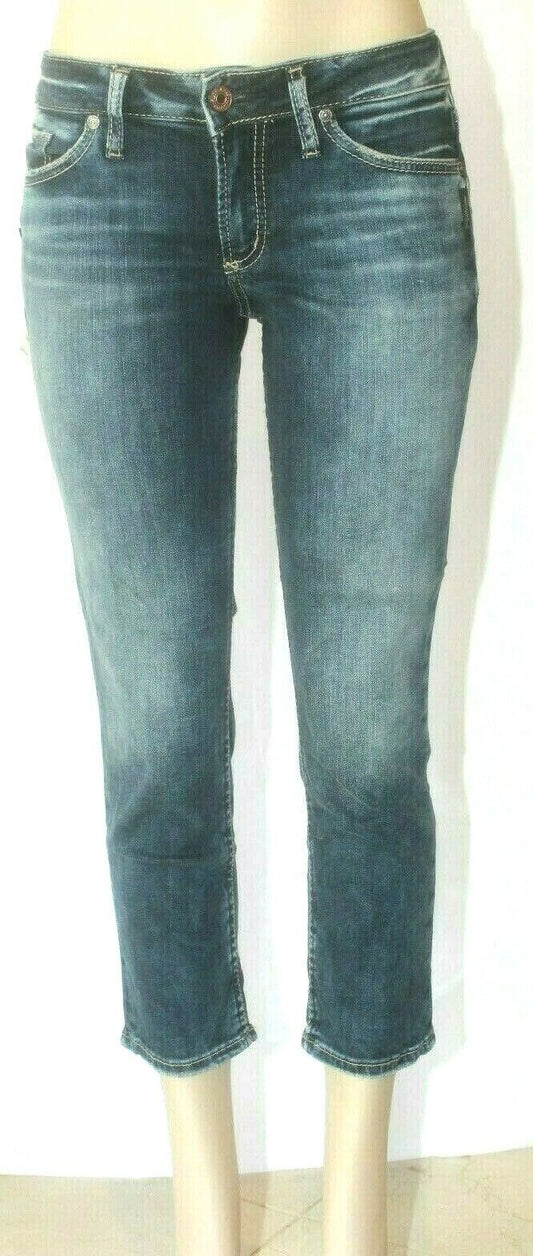 *NWT* $74. SILVER JEANS SUKI CAPRI INDIGO LADIES JEANS SIZE W27 x L22.5